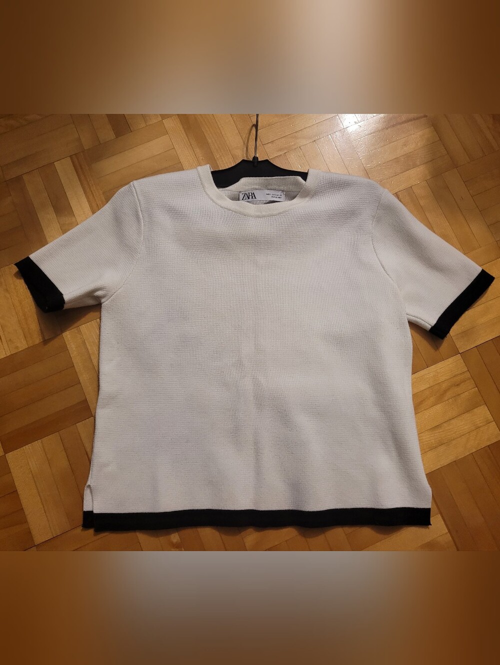 Zara Kids Cream Short Sleeve Top with Black Hem